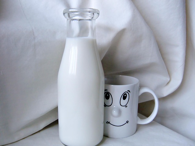 Botella y taza de leche